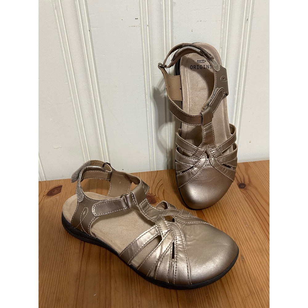 Earth Origins Savoy Sierra Platinum Metallic Leather Sandals Womens 8.5 Wide